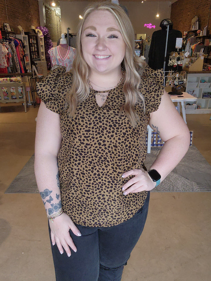 Leopard Ruffle Sleeve Blouse