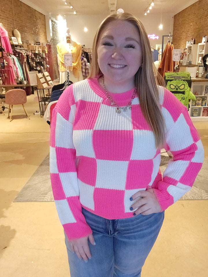 Pink Checkered Sweater