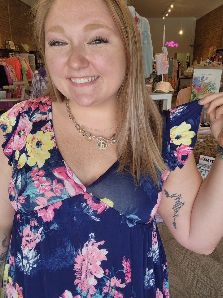 Navy Floral Babydoll Dress
