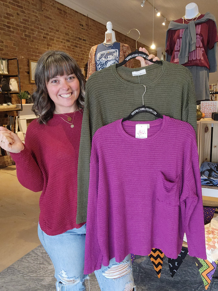 Front Pocket Waffle Top