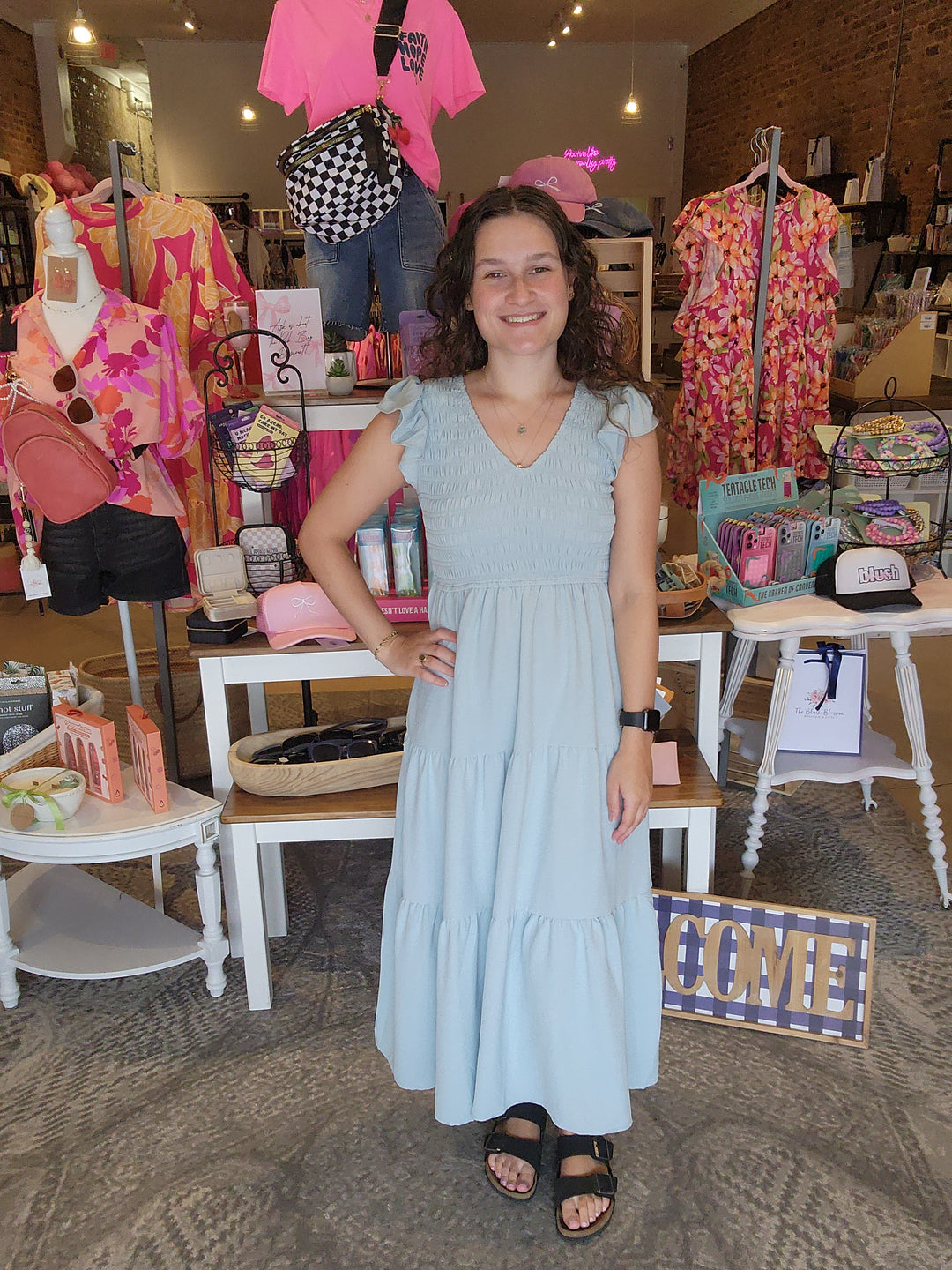 Flutter Sleeve V Neck Midi Dress