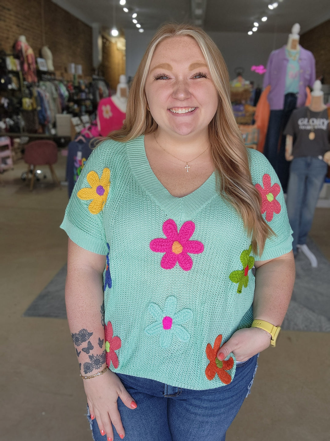 Crochet Flower Open Weave Top
