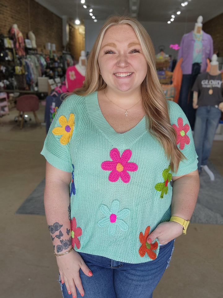 Crochet Flower Open Weave Top