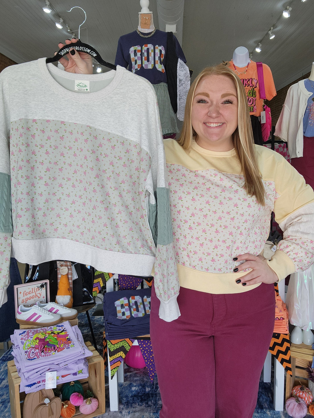 Floral Patchwork Contrast Sweatshirt