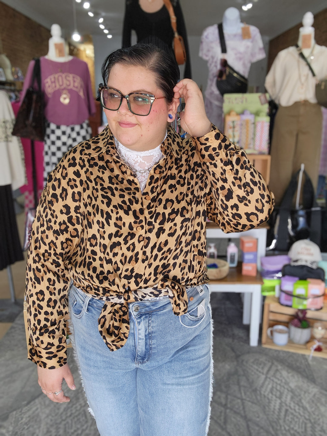 Leopard Button Down Tunic Top