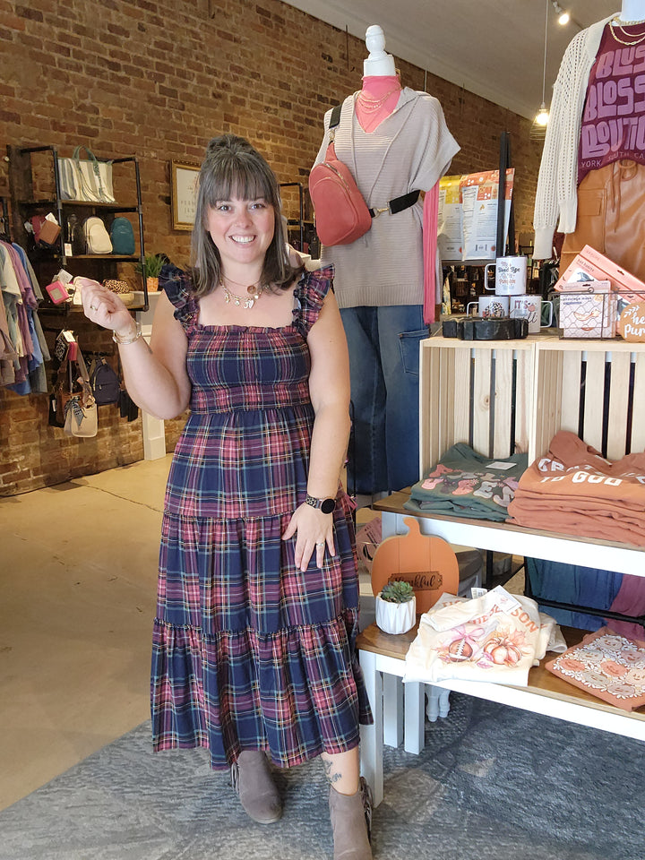 Plaid Smocked Midi Dress