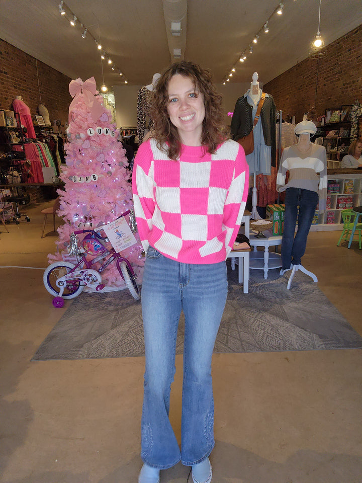 Pink Checkered Sweater