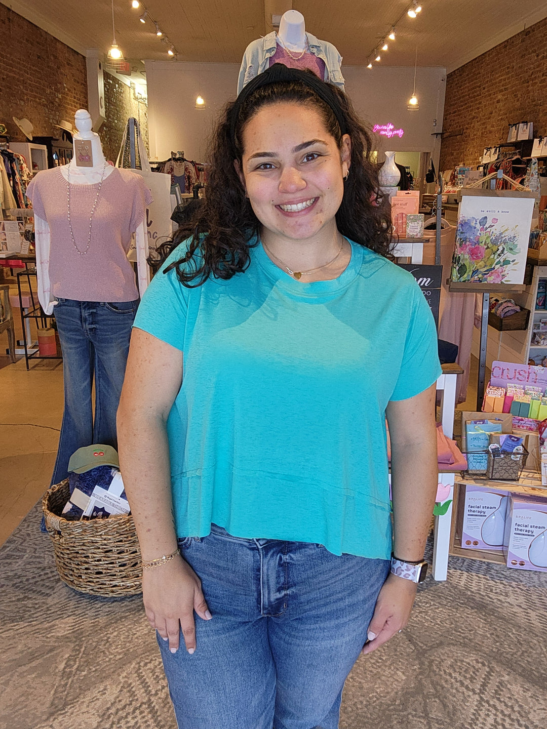 Teal Slinky Crop Tee