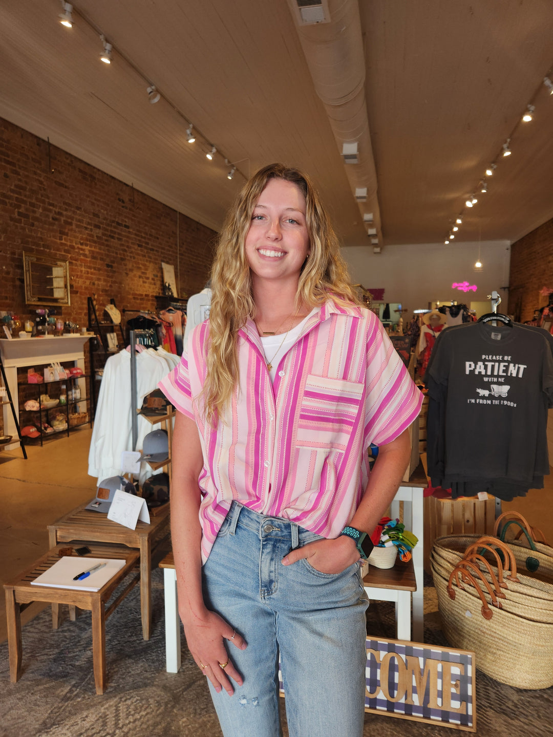 Multi Pink Button Top