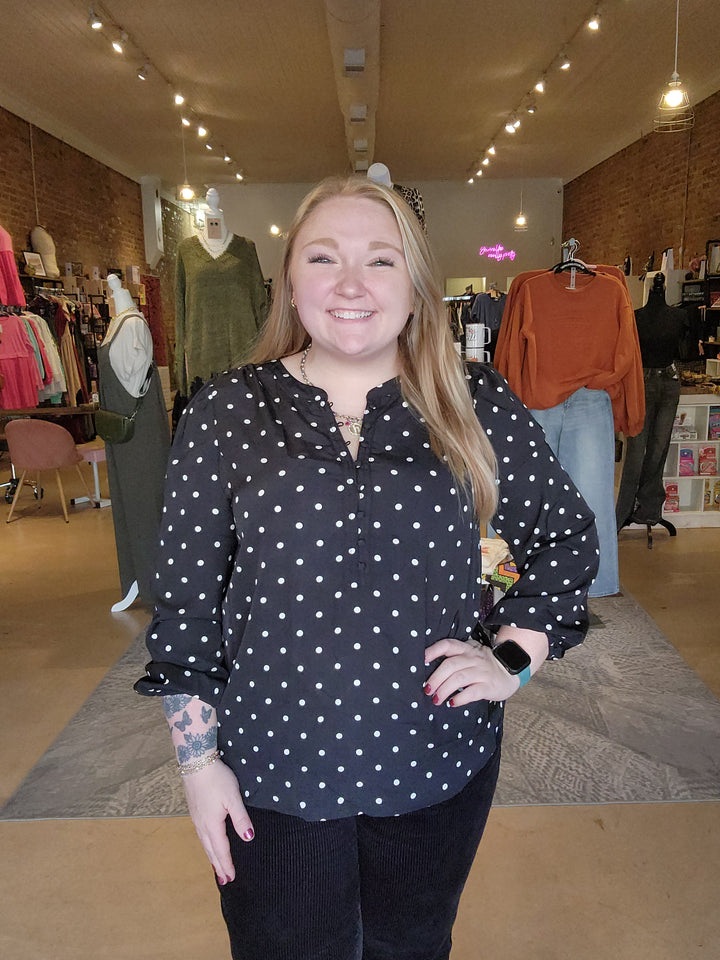 Plus Polka Dot Henley Blouse