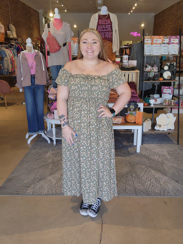 Olive Floral Midi Dress