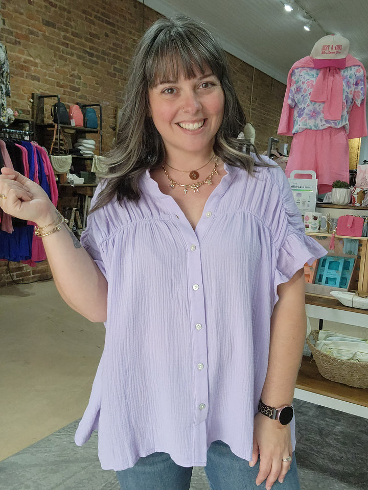 Gauze Shirred Button Top