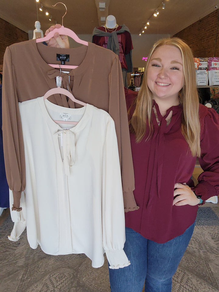 Tie Neck Front Pleat Blouse