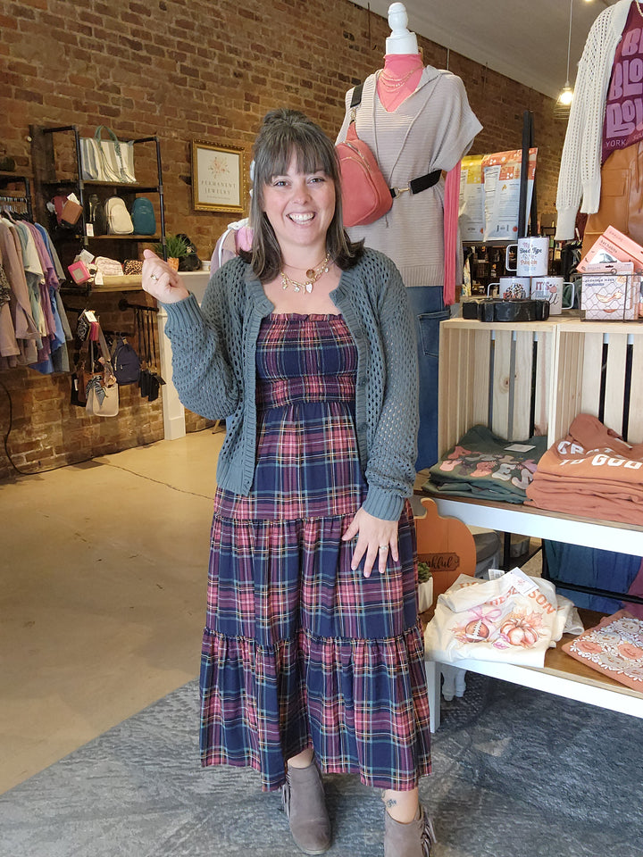 Plaid Smocked Midi Dress