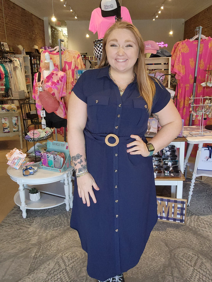 Belted Button Up Dress