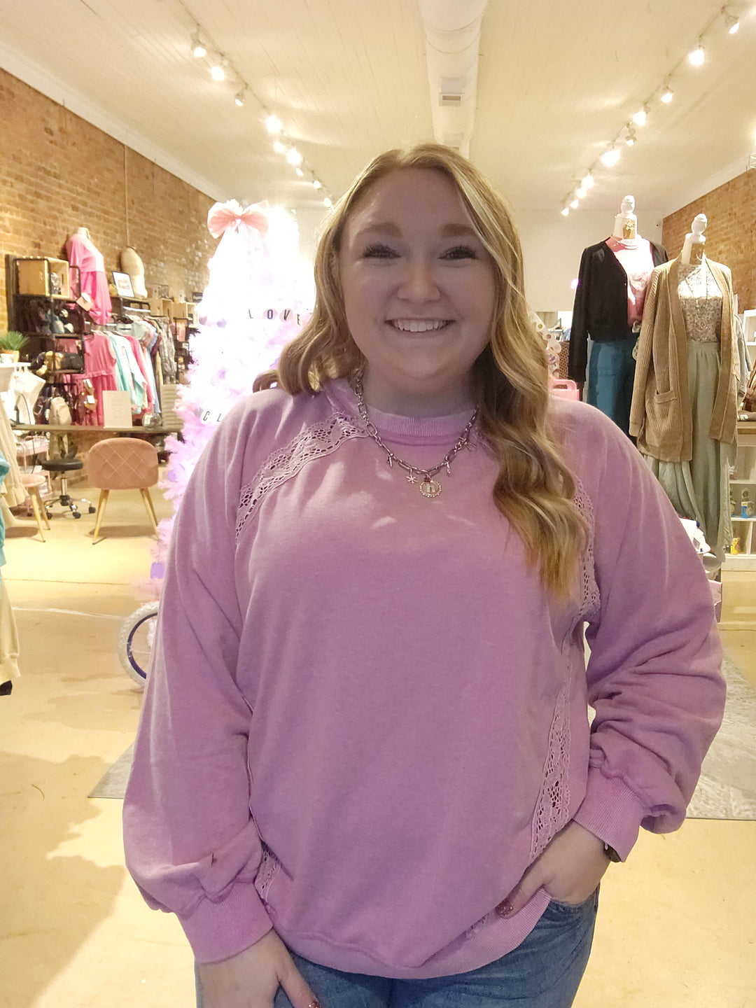 S, 1X, 3X Raglan Lace Sweatshirt FINAL SALE