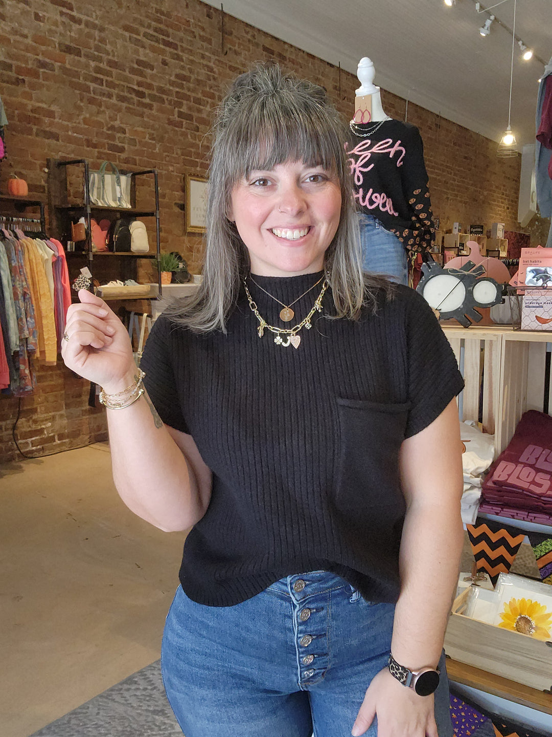 Mock Neck Mom Crop Sweater