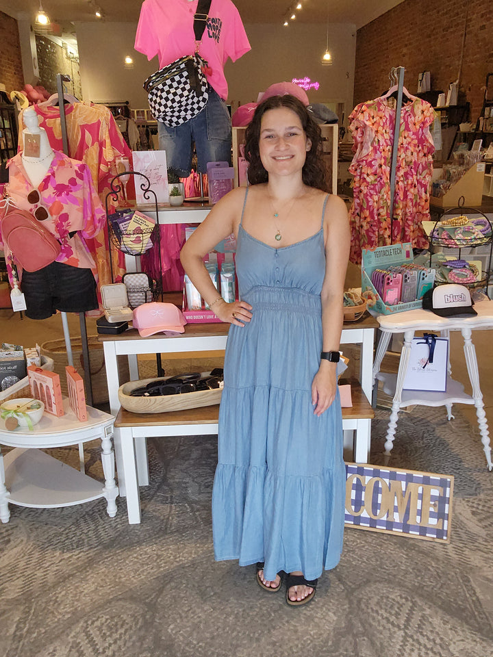 Chambray Sleeveless Midi Dress