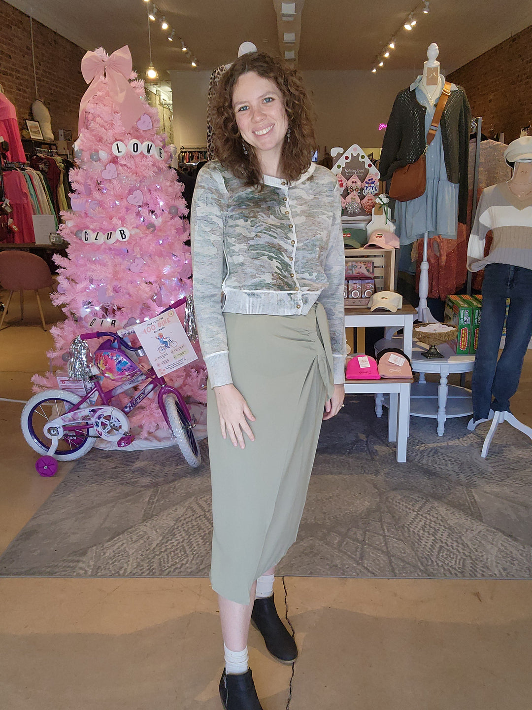 Sage Ruched Asymetric Midi Skirt