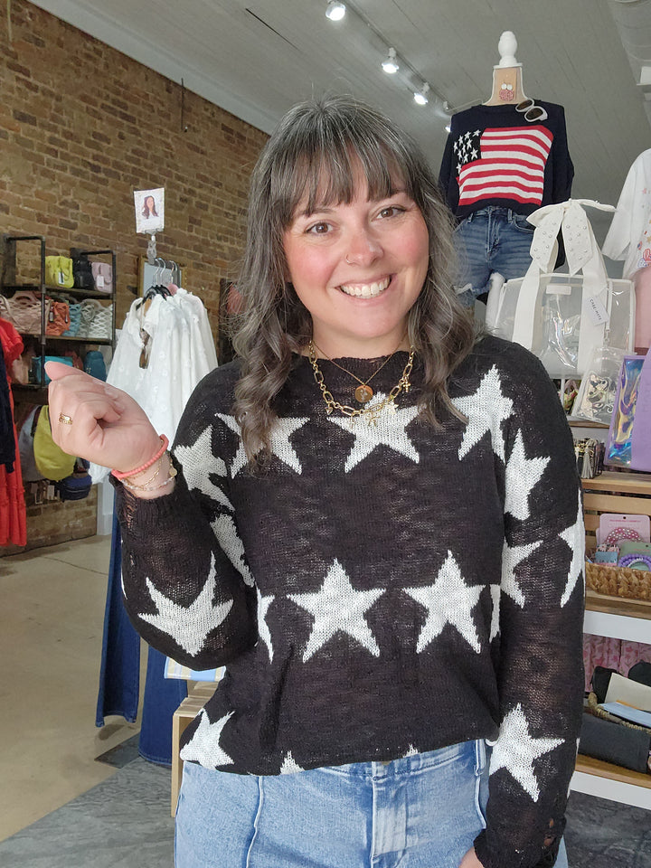 Star Print Knit Top