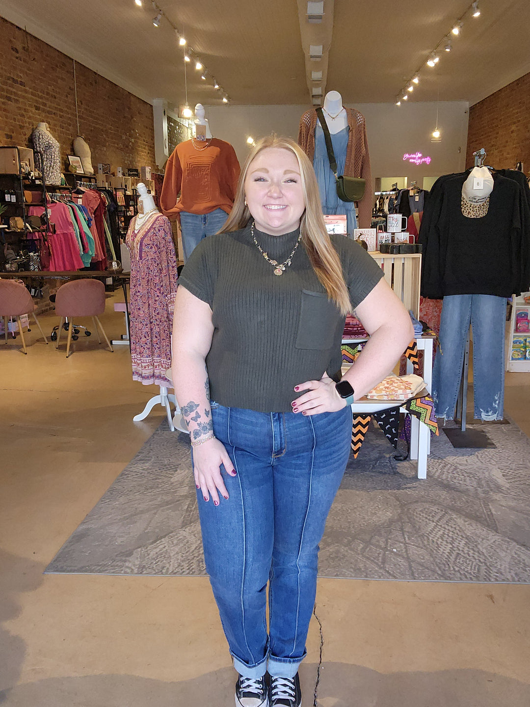 Mock Neck Mom Crop Sweater