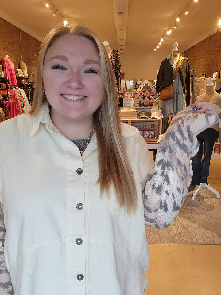 Knit Sleeve Denim Shacket