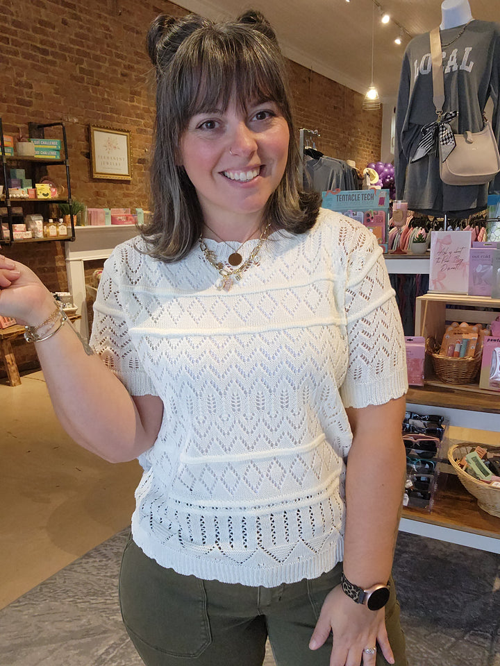 Ivory Open Knit Sweater Top
