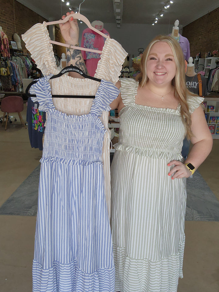 Stripe Smocked Midi Dress