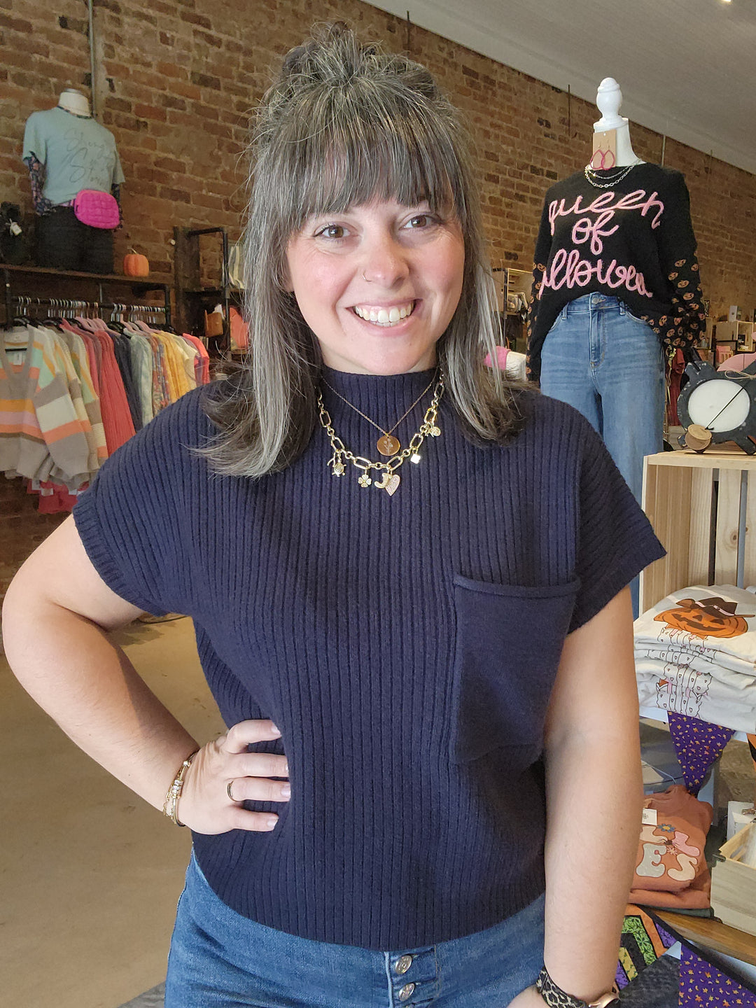 Mock Neck Mom Crop Sweater