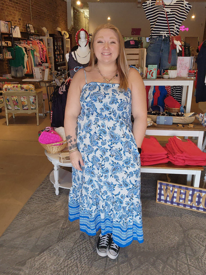 Blue Floral Smocked Dress