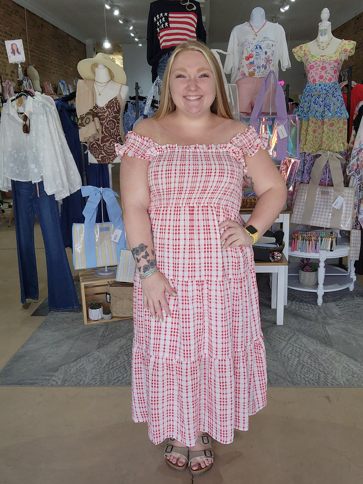 Plaid Smocked Tiered Midi Dress