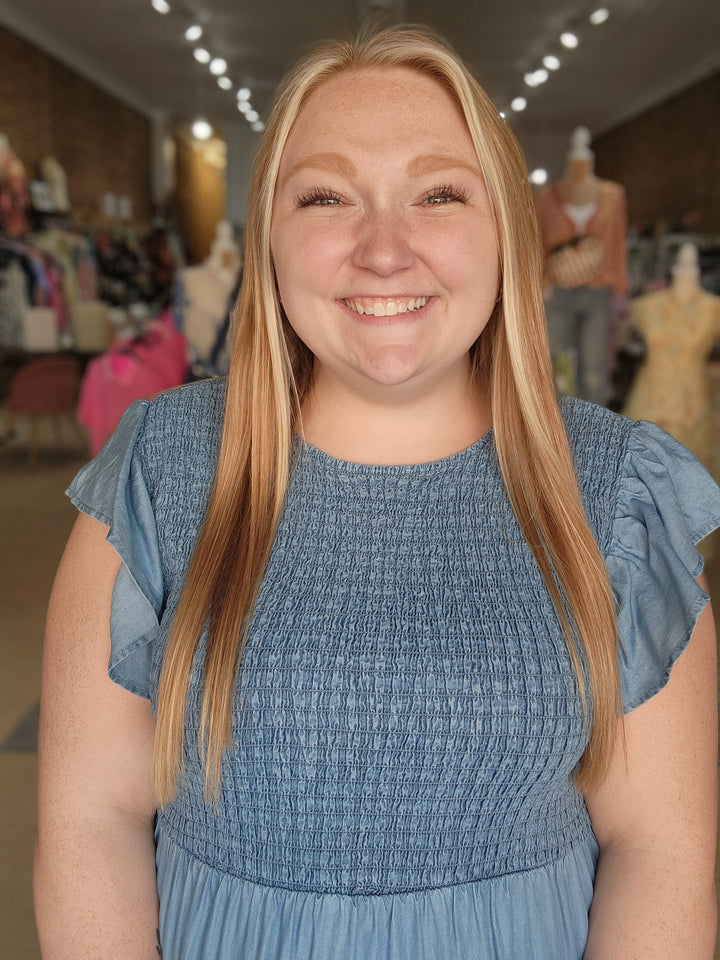 Smocked Chambray Midi Dress