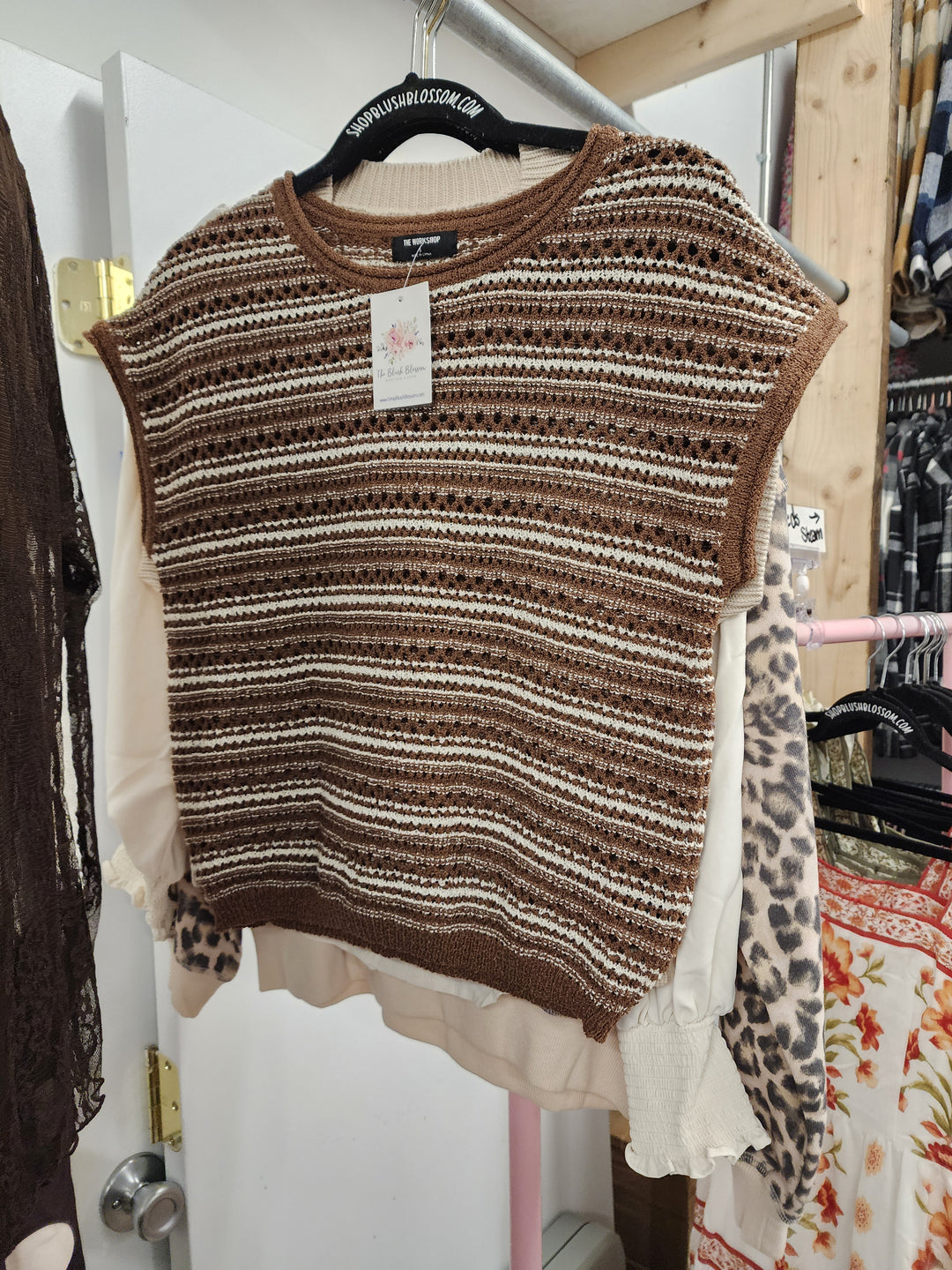 Brown Stripe Drop Sleeve Top