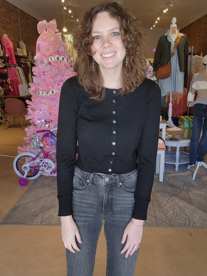 Button Front Black Cardigan