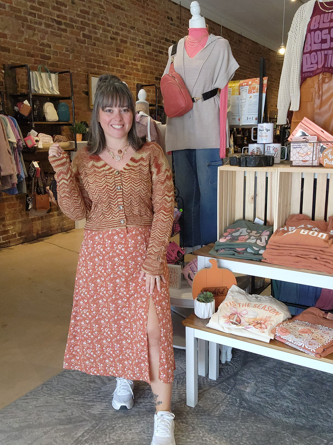 Rust Floral Midi Dress