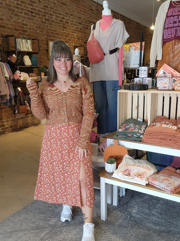 Rust Floral Midi Dress