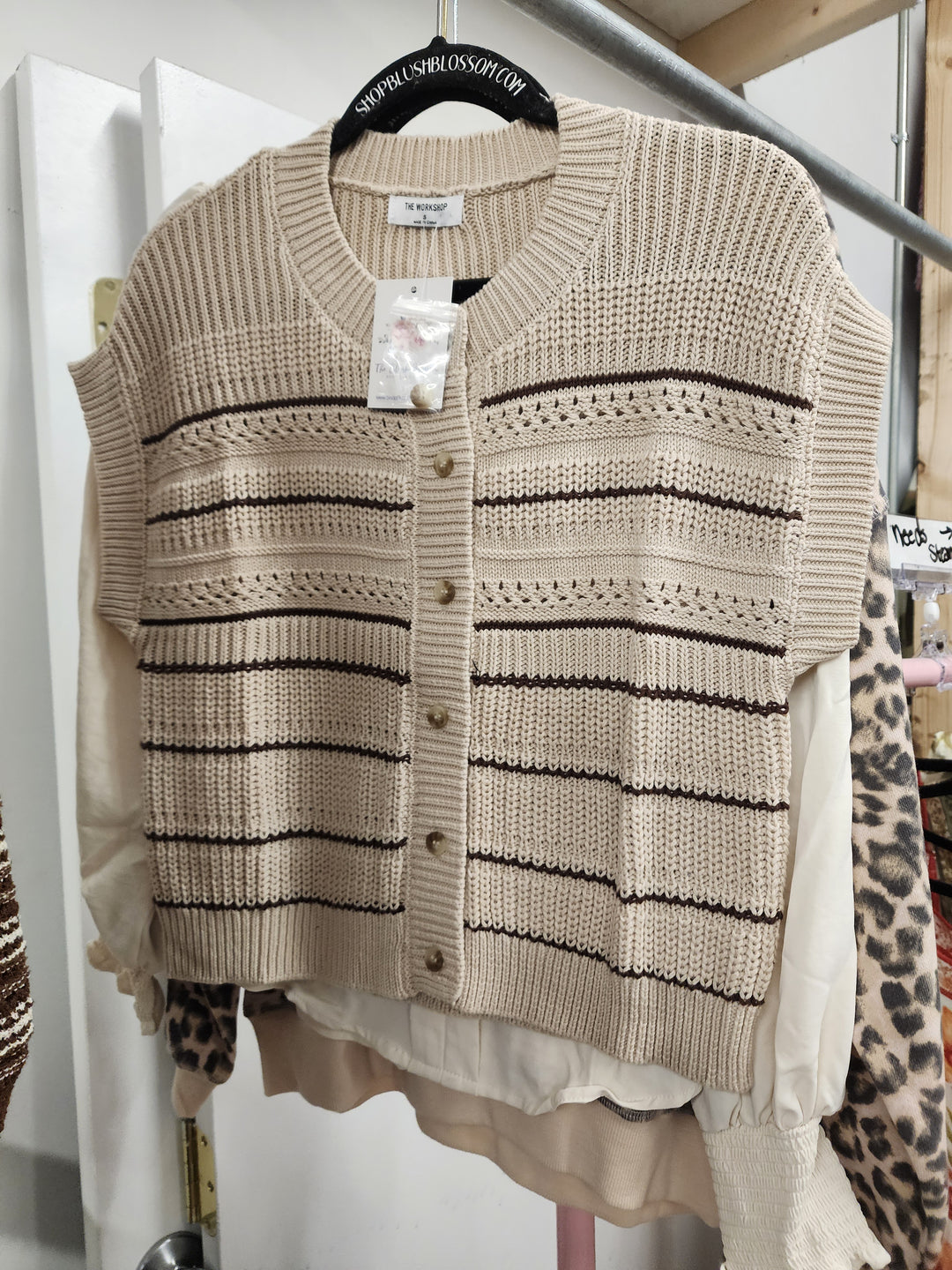 Mocha Stripe Short Sleeve Cardigan