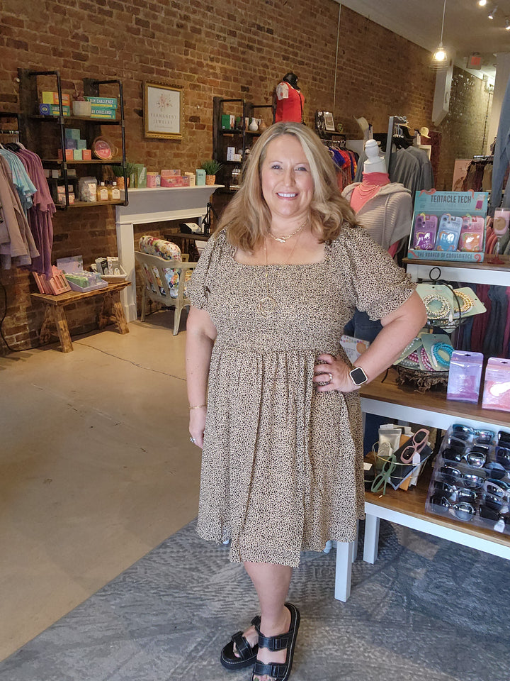 Smocked Chiffon Leopard Dress