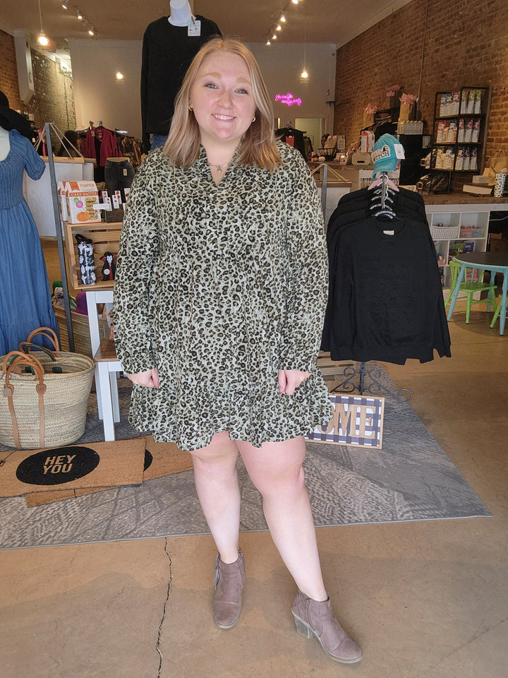 Olive Leopard Dress