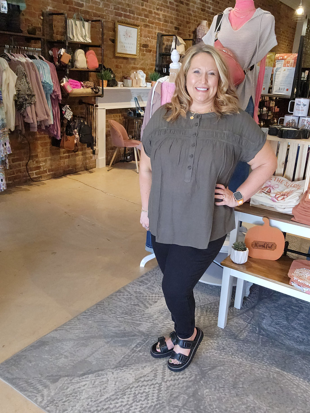 Eyelet Trim Half Button Top