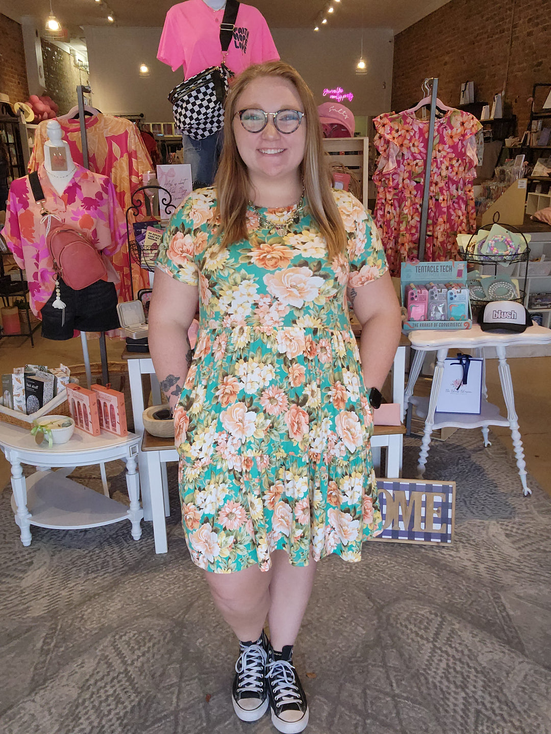 Mint Floral Fit and Flare Dress