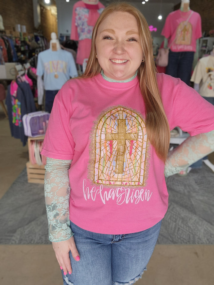 Stained Glass He Has Risen Tee
