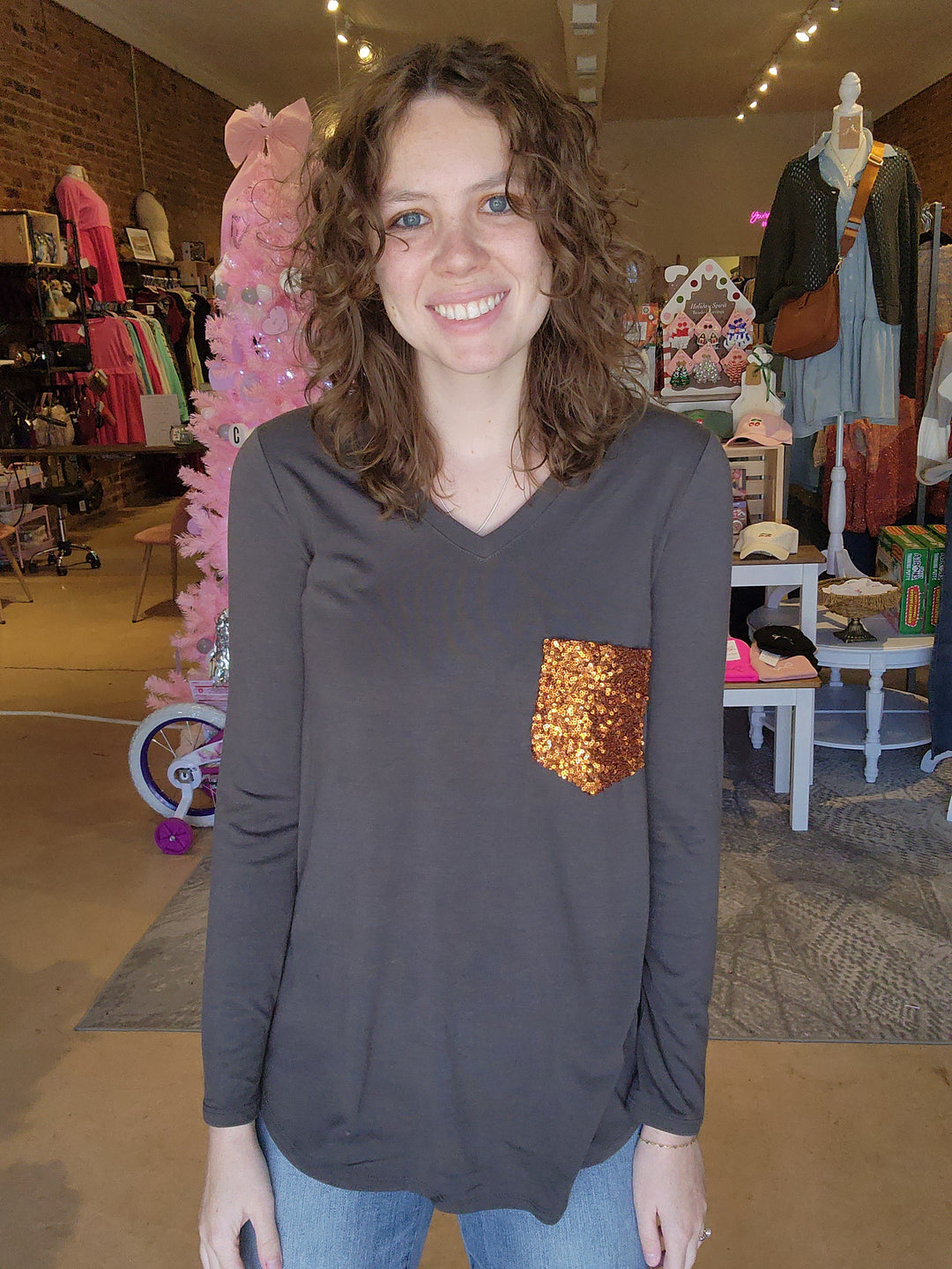 Sequin Pocket Long Sleeve Tee