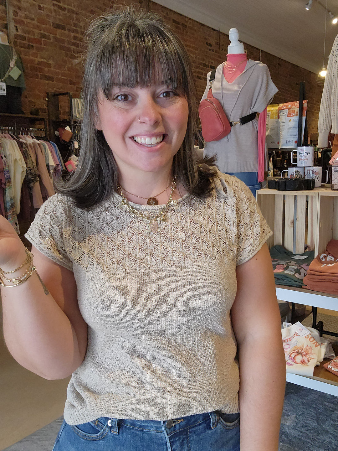 Eyelet Yoke Knit Top