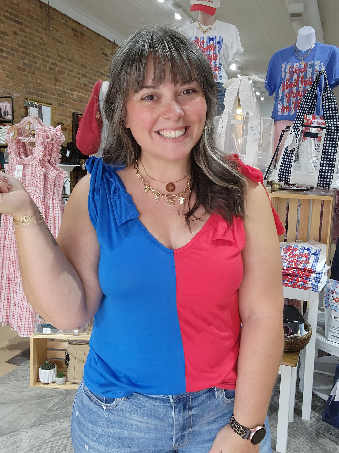 Colorblock Tie Shoulder Tank