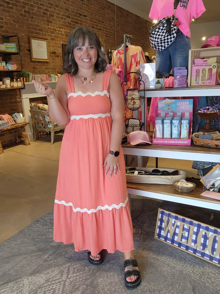 Coral Rik Rack Midi Dress