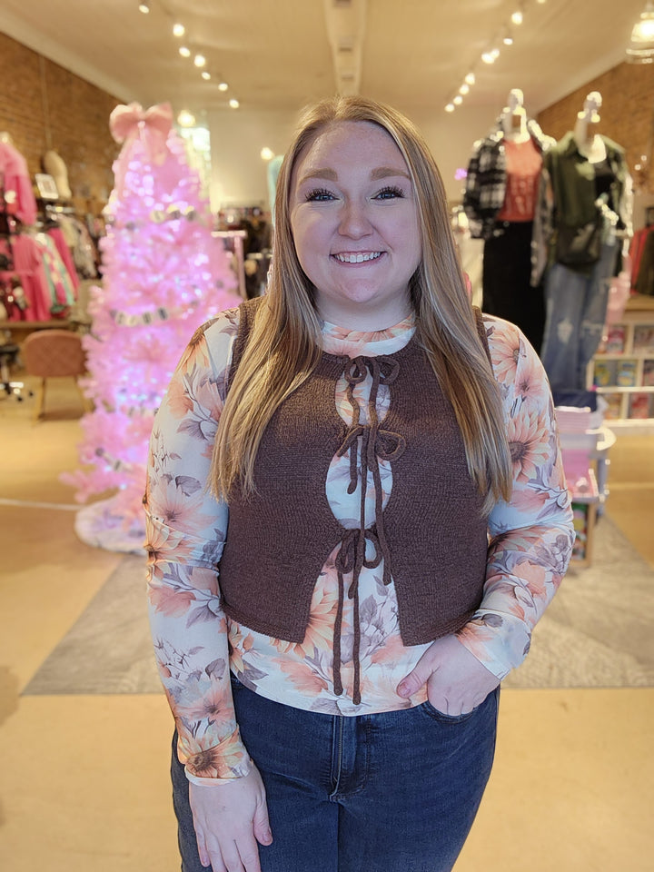 Brown Front Tie Knit Vest
