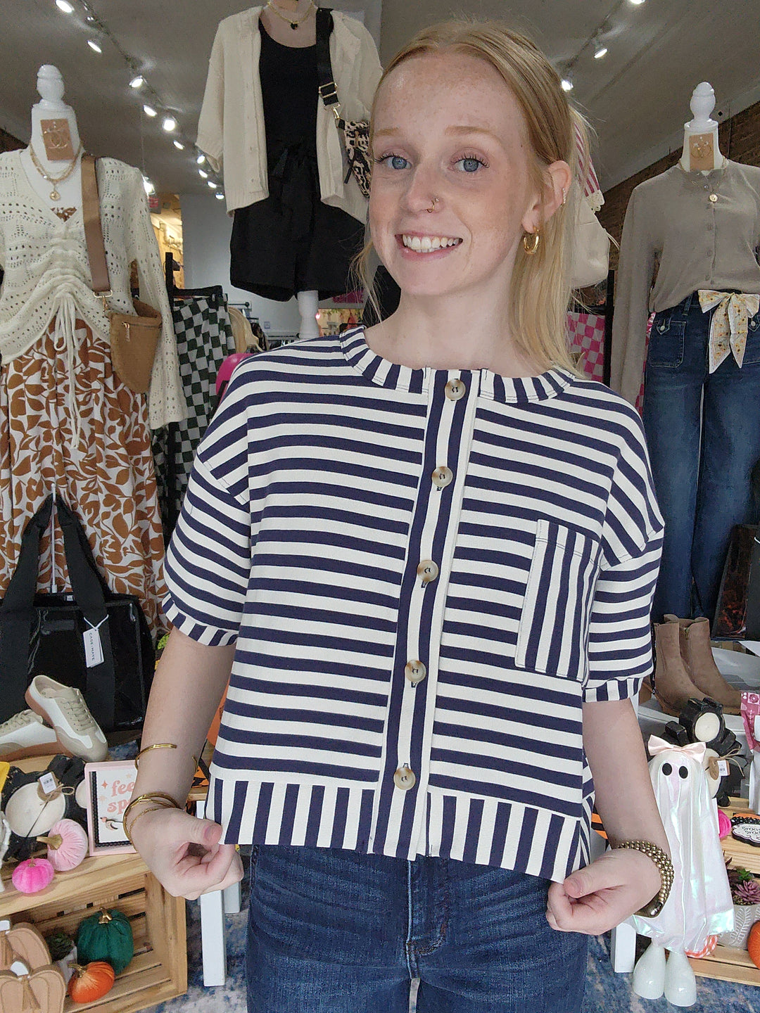 Stripe Pattern Button Down Top