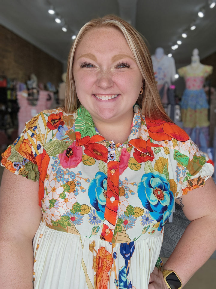 Floral Print Maxi Shirt Dress