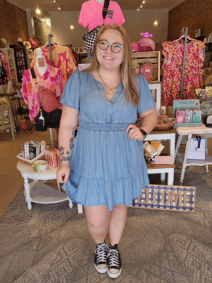 Chambray Flounce Dress